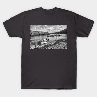 Clovelly Harbour, North Devon, UK, Black And White T-Shirt